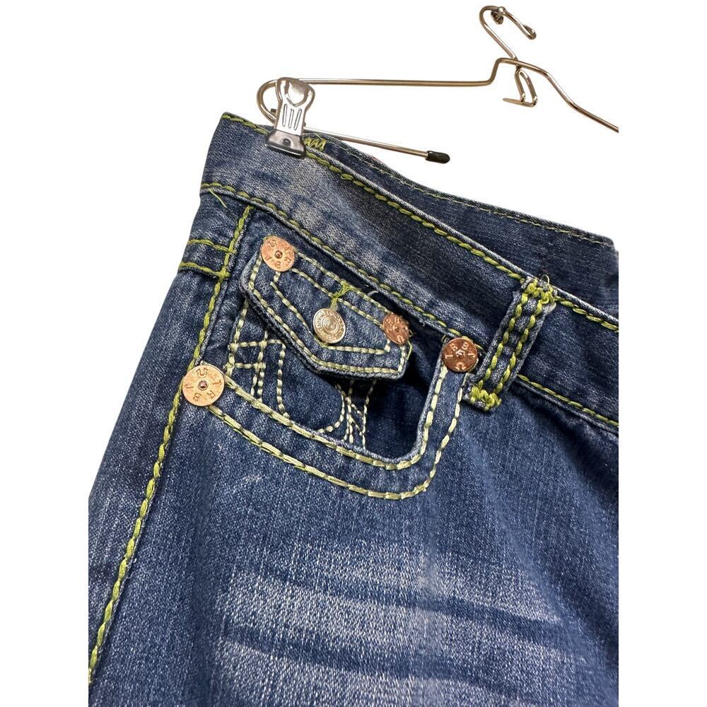 Authentic True Religion Mens Jeans Green Stitch y2k Medium Wash Size 40 FLAWED - Picture 6 of 15
